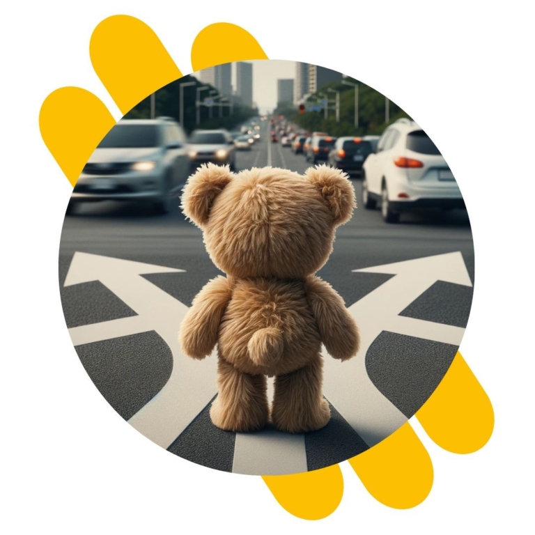Teddy est perdu devant la route